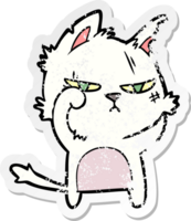 distressed sticker of a tough cartoon cat png