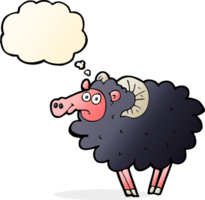 dessin animé mouton noir avec bulle de pensée png
