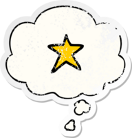 cartoon star symbol with thought bubble as a distressed worn sticker png