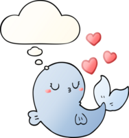 cute cartoon whale in love with thought bubble in smooth gradient style png