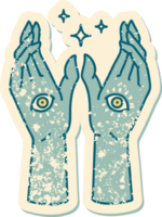 iconic distressed sticker tattoo style image of mystic hands png