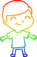 rainbow gradient line drawing of a cartoon boy smiling png