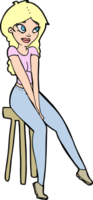 cartoon pretty girl on stool png