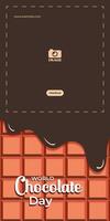 World chocolate day. Background template design with melted chocolate illustration elements vector