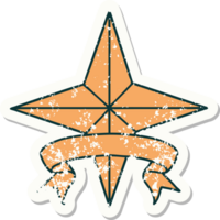 worn old sticker with banner of a star png