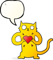 hand drawn speech bubble cartoon cat with love heart png