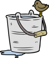 cartoon bird looking into bucket of water png