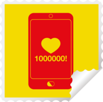 mobile phone showing 1000000 likes square peeling sticker png