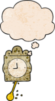 cartoon ticking clock with thought bubble in grunge texture style png