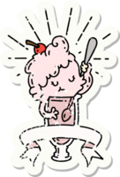 worn old sticker of a tattoo style ice cream character png