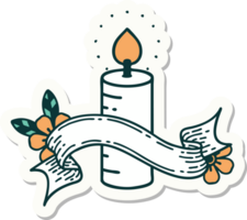 tattoo style sticker with banner of a candle png