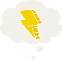 cartoon lightning bolt with thought bubble in retro style png