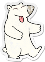 distressed sticker of a quirky hand drawn cartoon polar bear png