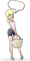 cartoon attractive woman shopping with speech bubble png