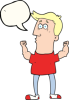 hand drawn speech bubble cartoon surprised man flexing biceps png