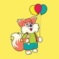 the fox carries three balloons and candy in his hands vector