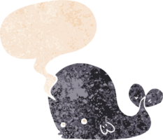 cartoon whale with speech bubble in grunge distressed retro textured style png