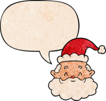 cartoon santa claus face with speech bubble in retro texture style png