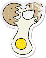 distressed sticker of a quirky hand drawn cartoon cracked egg png