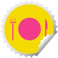 circular peeling sticker cartoon of a plate and cutlery png