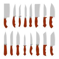 Set of kitchen knives. Knife with wooden handle flat design. Kitchen concept icons. illustration vector