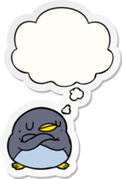 cartoon penguin with thought bubble as a printed sticker png