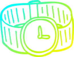 frío degradado línea dibujo de un dibujos animados oro muñeca reloj png