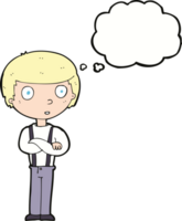 cartoon staring boy with folded arms with thought bubble png