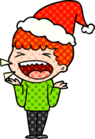 hand drawn comic book style illustration of a laughing man wearing santa hat png