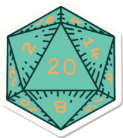 sticker of a natural 20 D20 dice roll png