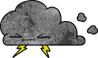 hand drawn textured cartoon of a grumpy lightening cloud png