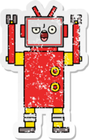 distressed sticker of a cute cartoon angry robot png