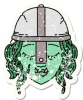 grunge sticker van een orc vechter karakter gezicht png