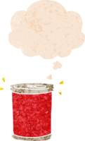 desenho animado refrigerante pode com pensamento bolha dentro grunge angustiado retro texturizado estilo png