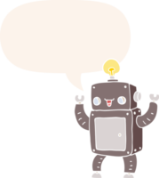 cartoon happy robot with speech bubble in retro style png