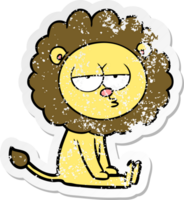 autocollant en détresse d'un lion ennuyé de dessin animé png