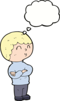 cartoon boy with folded arms with thought bubble png