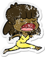 distressed sticker of a cartoon woman talking loudly png