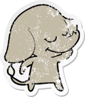 distressed sticker of a cartoon smiling elephant png