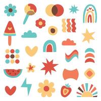 Trendy retro groovy abstract shapes set vector