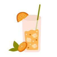 natural naranja jugo con hielo cubitos en un vaso vector