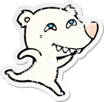 distressed sticker of a cartoon polar bear showing teeth png