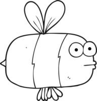 hand drawn black and white cartoon bee png