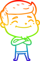 rainbow gradient line drawing of a happy cartoon man png