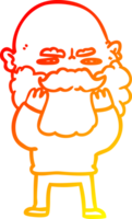 warm gradient line drawing of a cartoon man with beard frowning checking his beard png