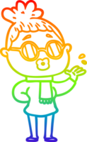 rainbow gradient line drawing of a cartoon woman wearing spectacles png