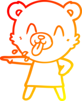 värma lutning linje teckning av en oförskämd tecknad serie Björn pekande png