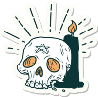 sticker of a tattoo style spooky skull and candle png