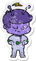 distressed sticker of a friendly cartoon spaceman png