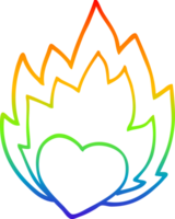 rainbow gradient line drawing of a cartoon flaming heart png